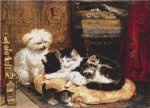 A Cat and Her Four Kittens With a Friendly Dog (image for) A Cat and Her Four Kittens With a Friendly Dog
